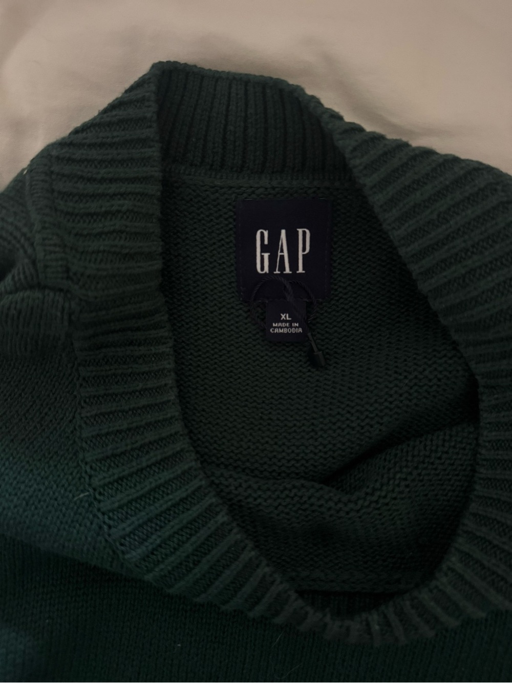 GAP 100% Cotton Green Crewneck Sweater Ribbed Hem XL - Picture 5 of 6